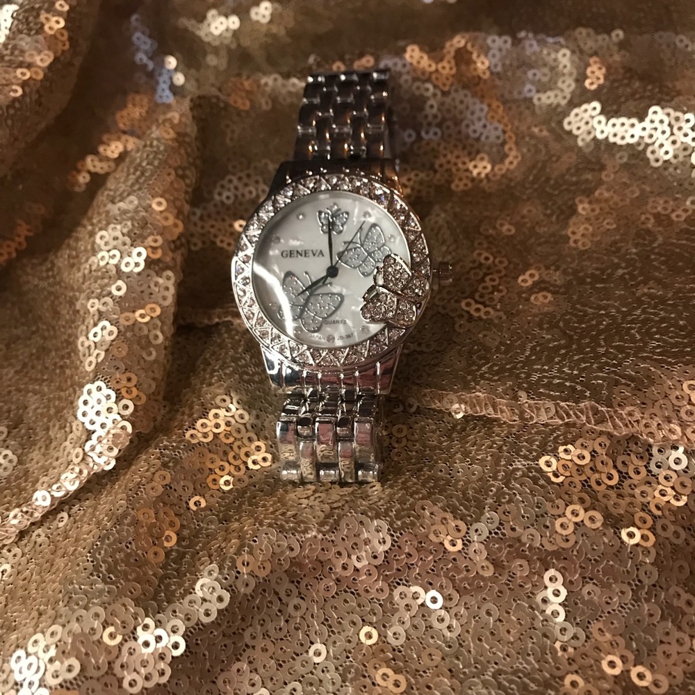 Beautiful Silver coated Geneva butterfly watch